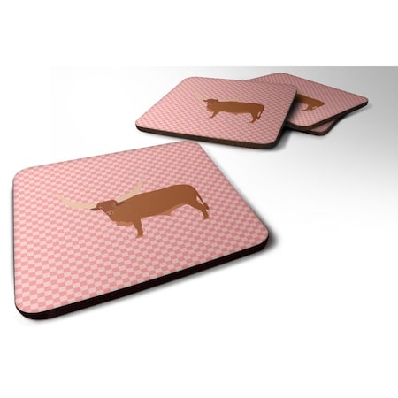 Ankole-Watusu Cow Pink Check Foam Coaster, Set Of 4